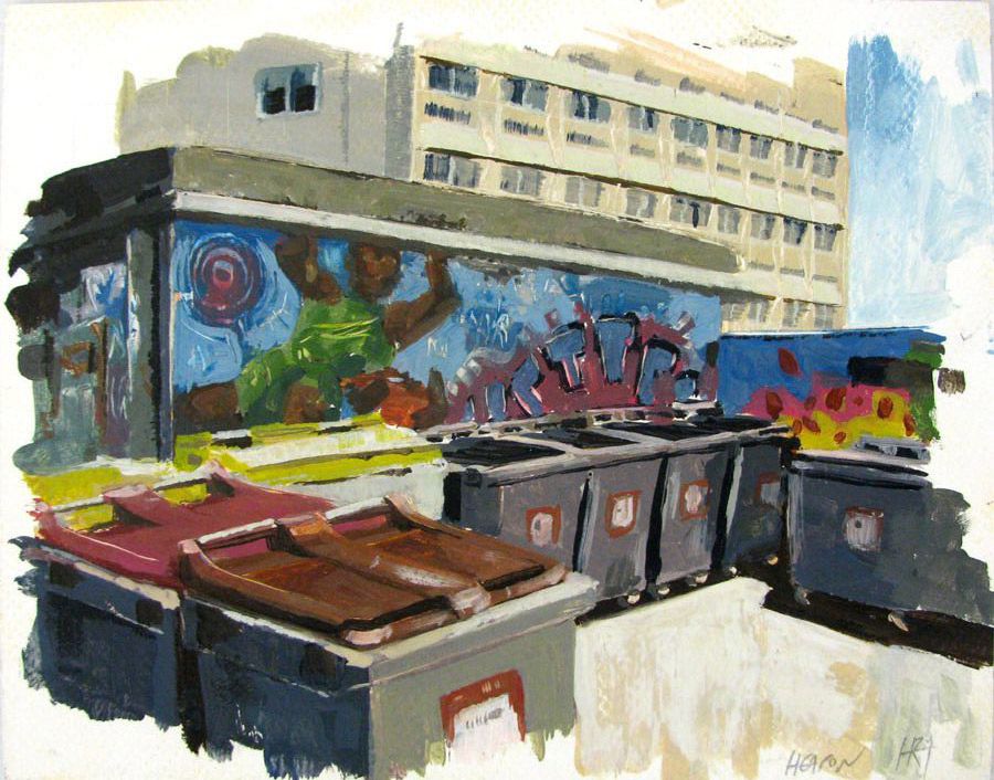 Dessin de HEATON RUDYARD a pour titre POUBELLES A CHOISY style figuratif dim : HEATON RUDYARDprix:110