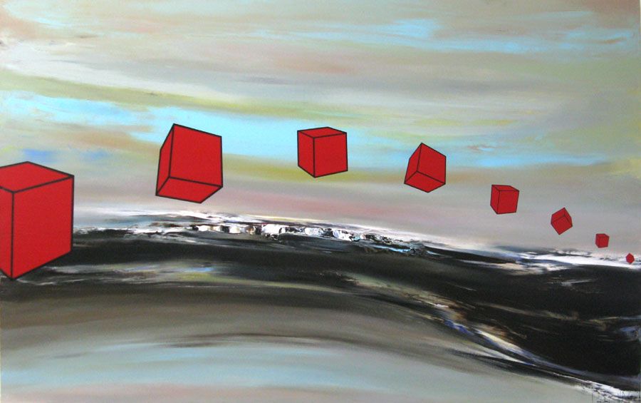 Tableau de RUELLE-MERCHER a pour titre VERS D'AUTRES PAYSAGES style abstrait dim : RUELLE-MERCHERprix:1600