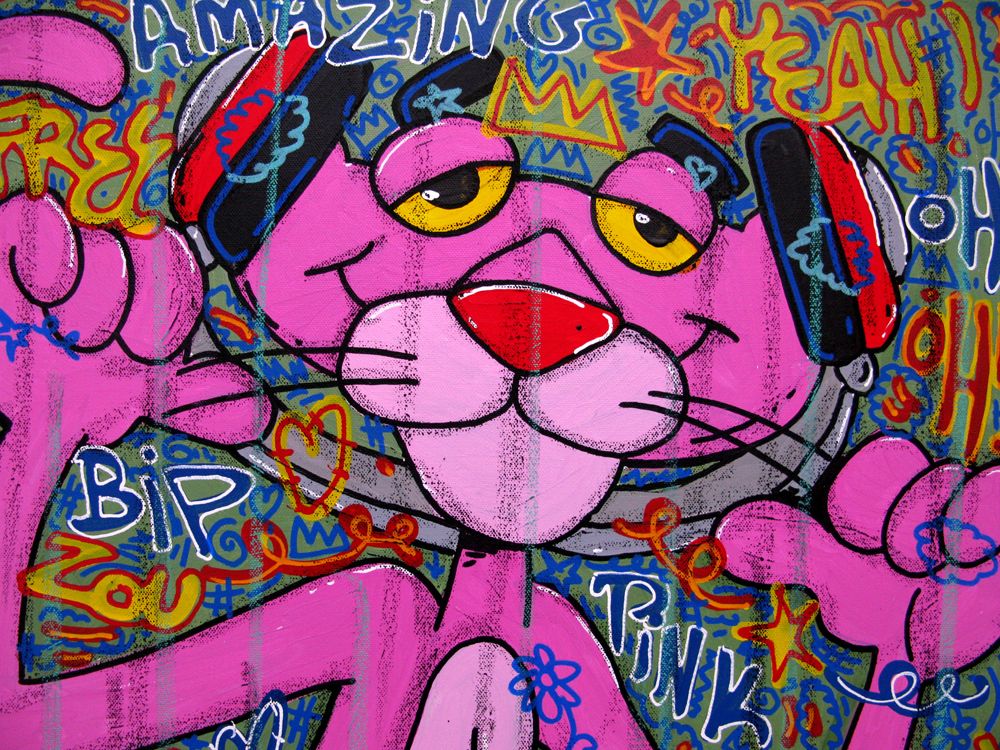 Tableau de RICO SAB a pour titre DJ Pink style street pop art, street art dim : RICO SABprix:250