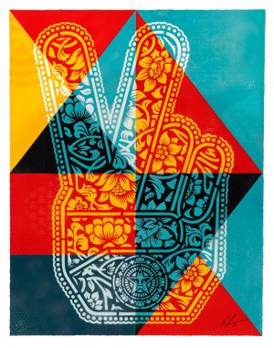 Editions d'art de OBEY : SHEPARD FAIREY a pour titre Peace Fingers Geometric style street pop art dim : OBEY : SHEPARD FAIREY prix:100
