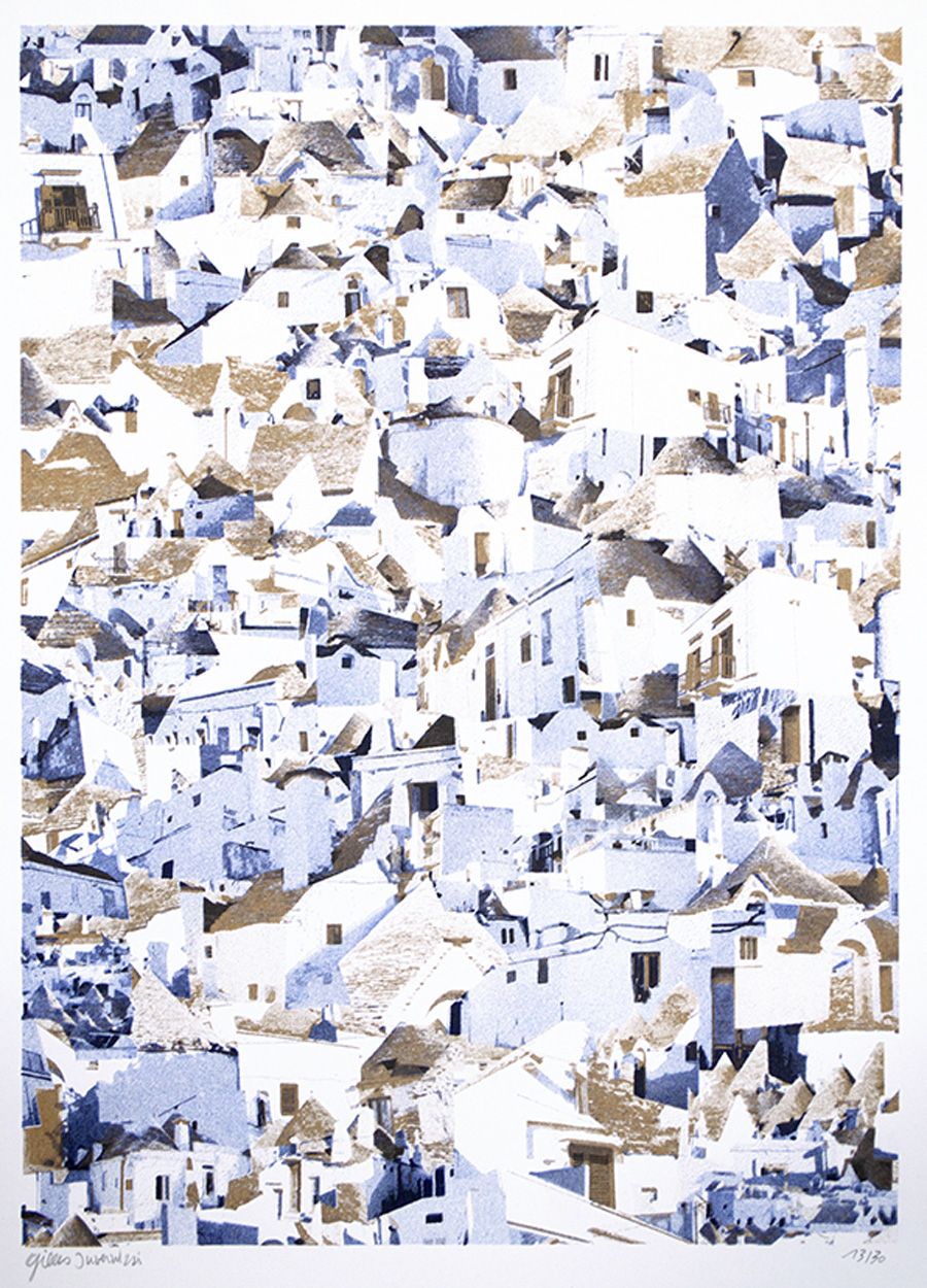 Editions d'art de GILLES INVERNIZZI a pour titre ALBEROBELLO LES POUILLES (ITALIE) style figuratif, graphique dim : GILLES INVERNIZZIprix:50