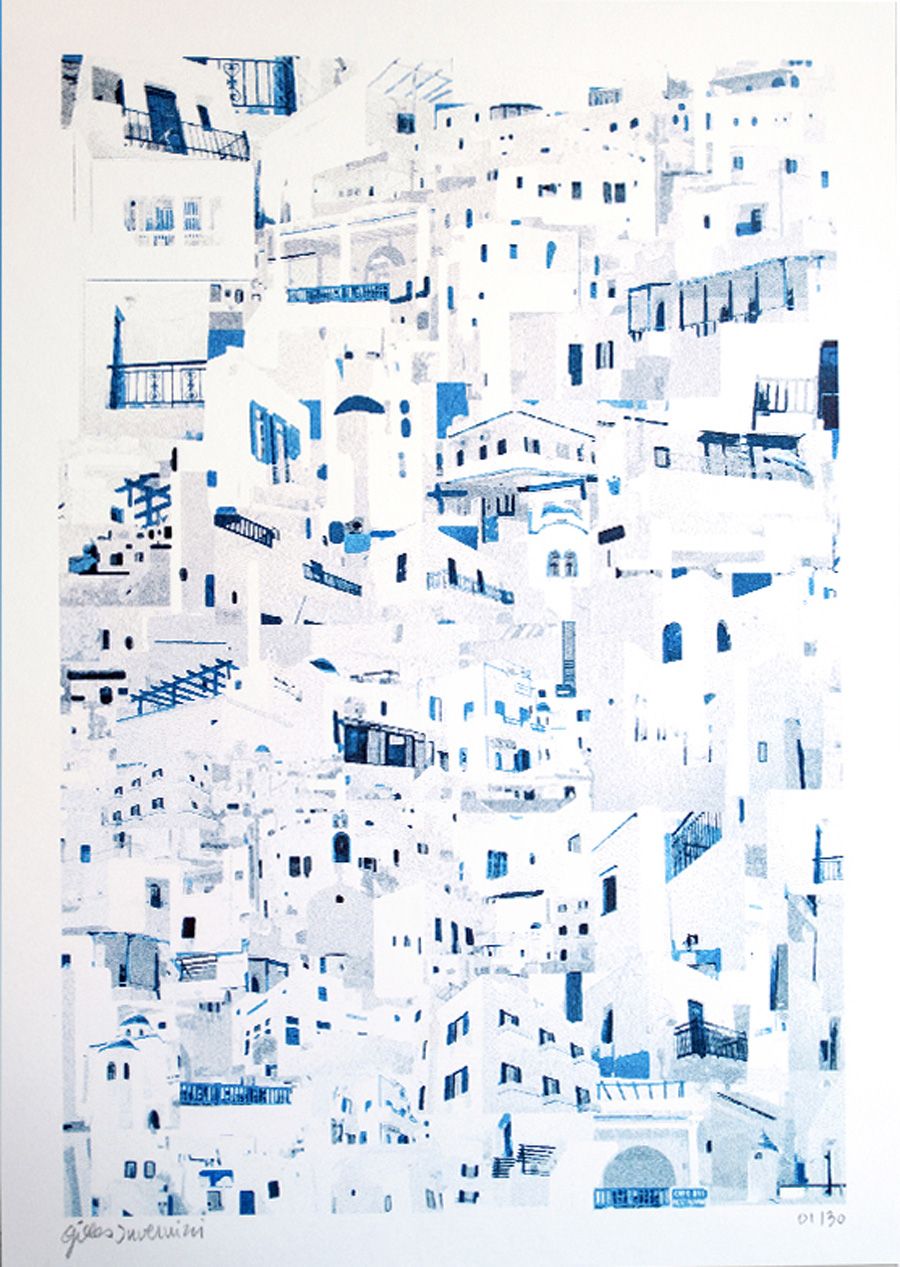 Editions d'art de GILLES INVERNIZZI a pour titre AMORGOS (GRECE) style figuratif, graphique dim : GILLES INVERNIZZIprix:50