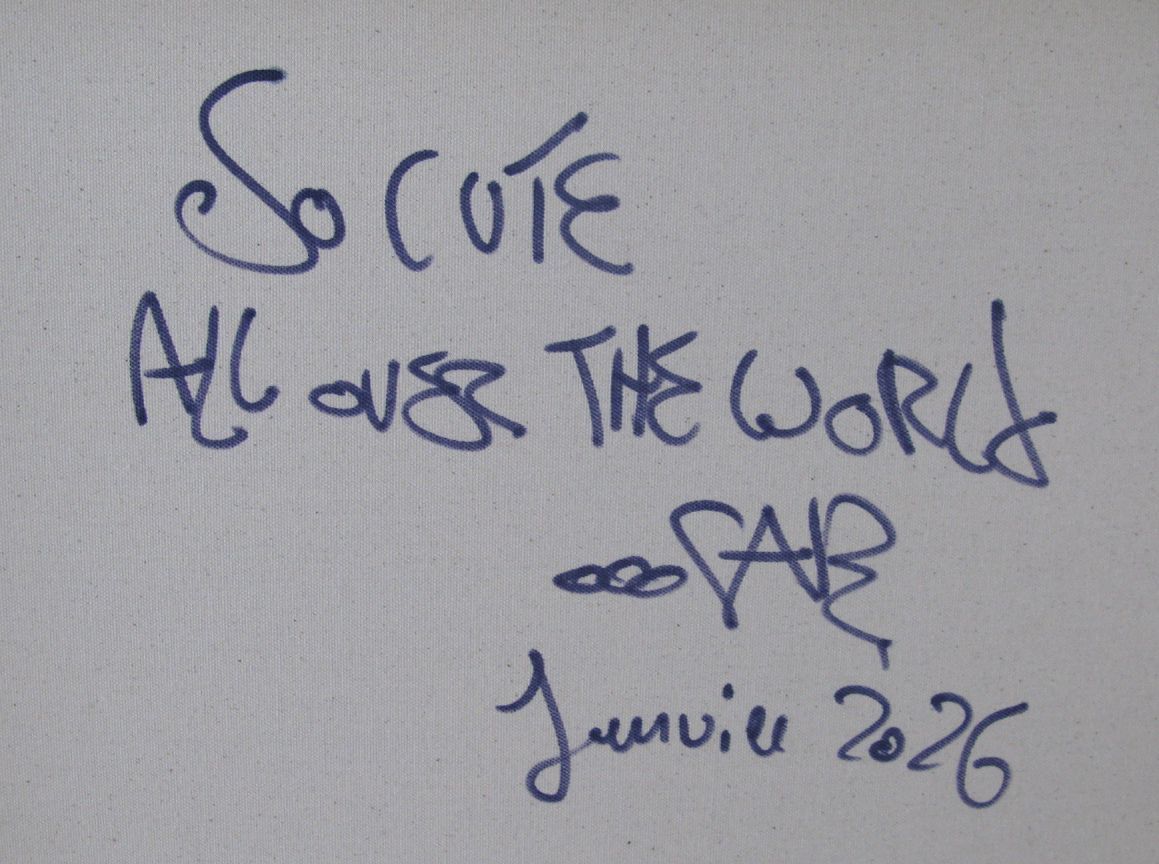 Tableau de RICO SAB a pour titre So Cute All Over The World style street pop art, street art dim : RICO SABprix:950