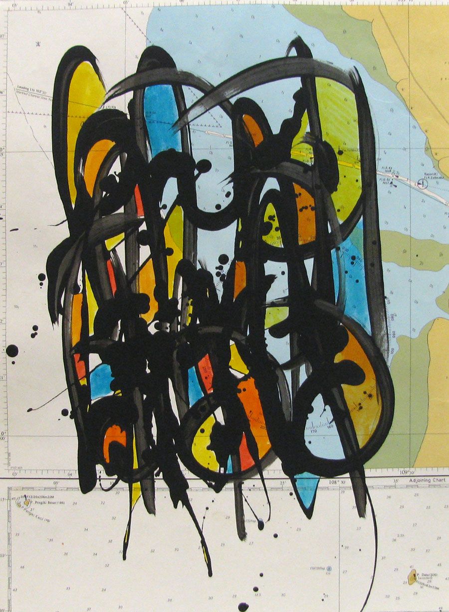 Tableau de STEPHANE RIME a pour titre NO NAME SUR CARTE MARINE N°30 style graphique dim : STEPHANE RIMEprix: