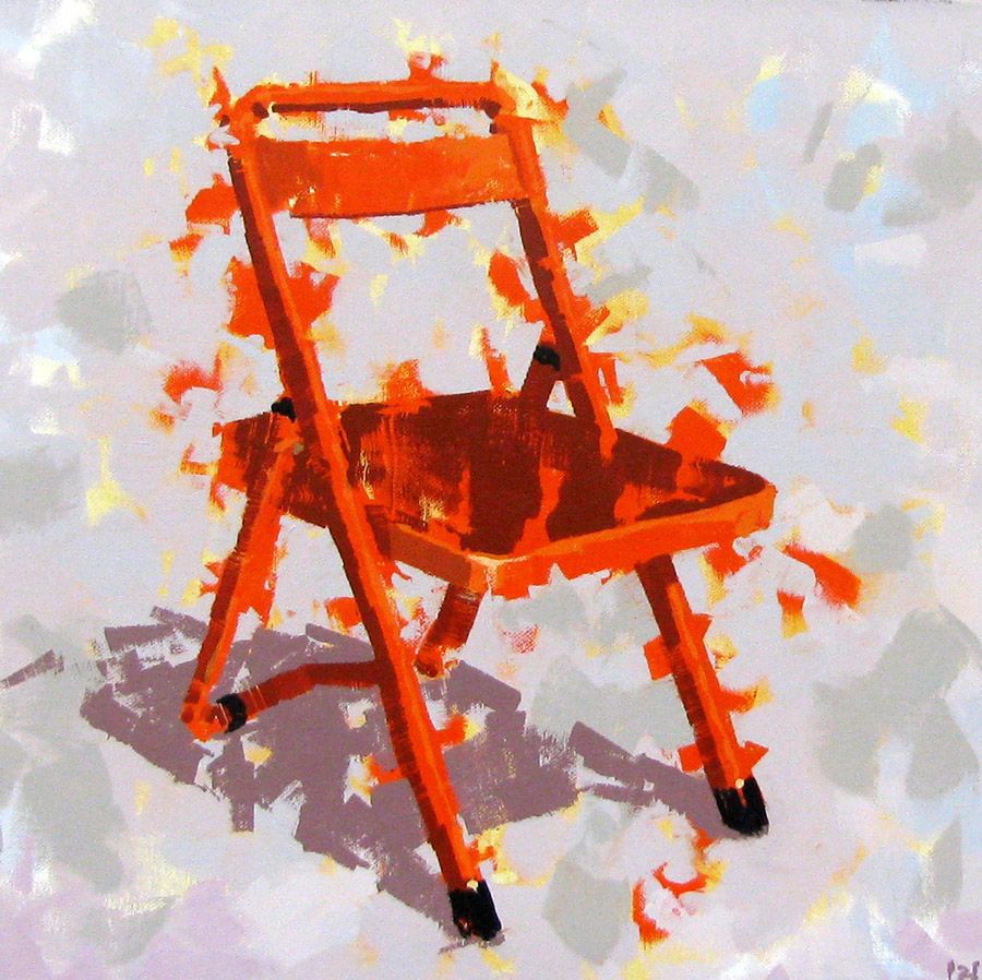 Tableau de HEATON RUDYARD a pour titre CHAISE ORANGE style figuratif dim : HEATON RUDYARDprix:350