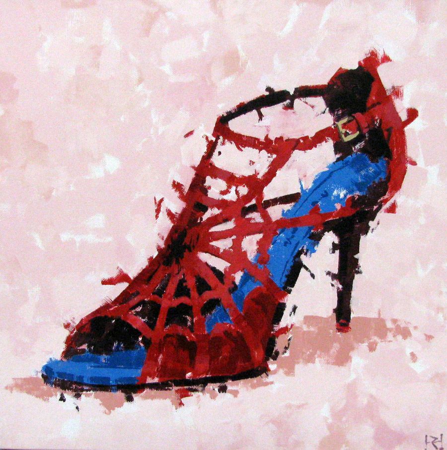 Tableau de HEATON RUDYARD a pour titre CHAUSSURE SPIDERWOMAN style figuratif dim : HEATON RUDYARDprix:350
