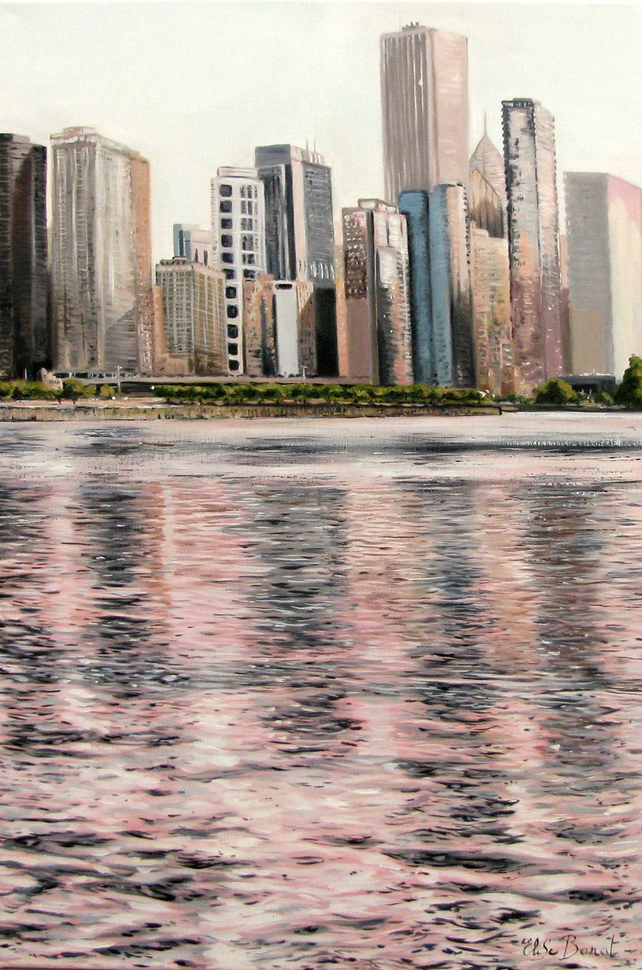 Tableau de ELISE BARAT a pour titre SKYLINE 3 style figuratif dim : ELISE BARATprix:650