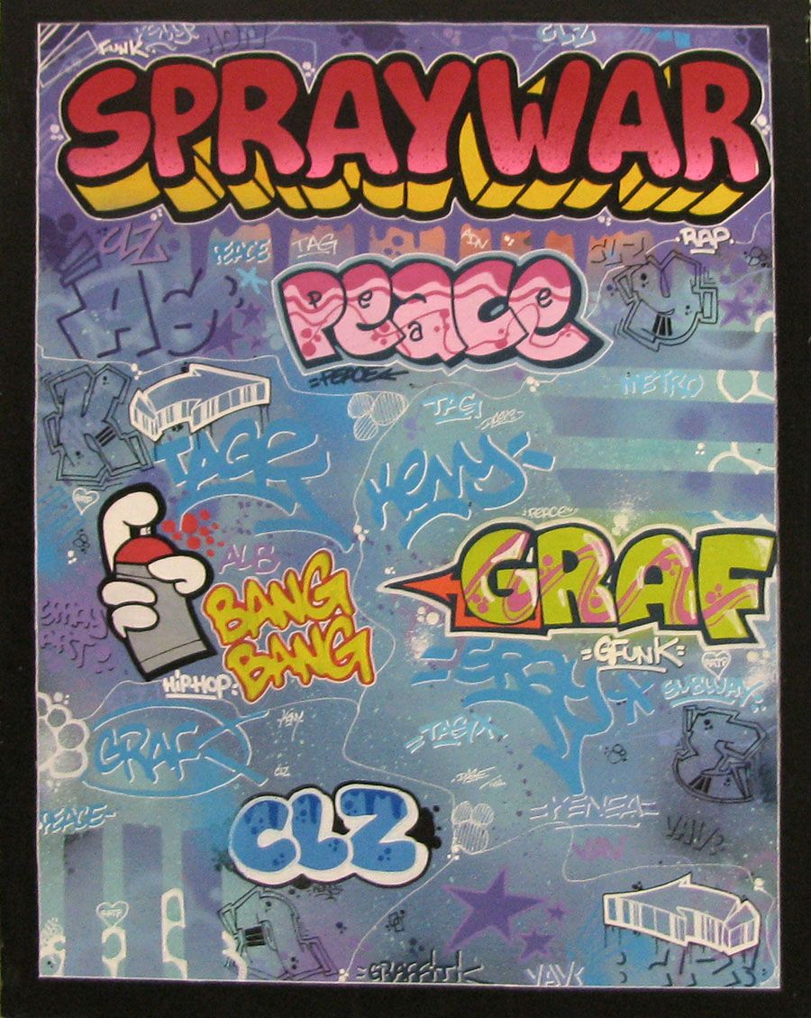 Tableau de KENY a pour titre SPRAY WAR style graffiti, street art dim : KENYprix:300