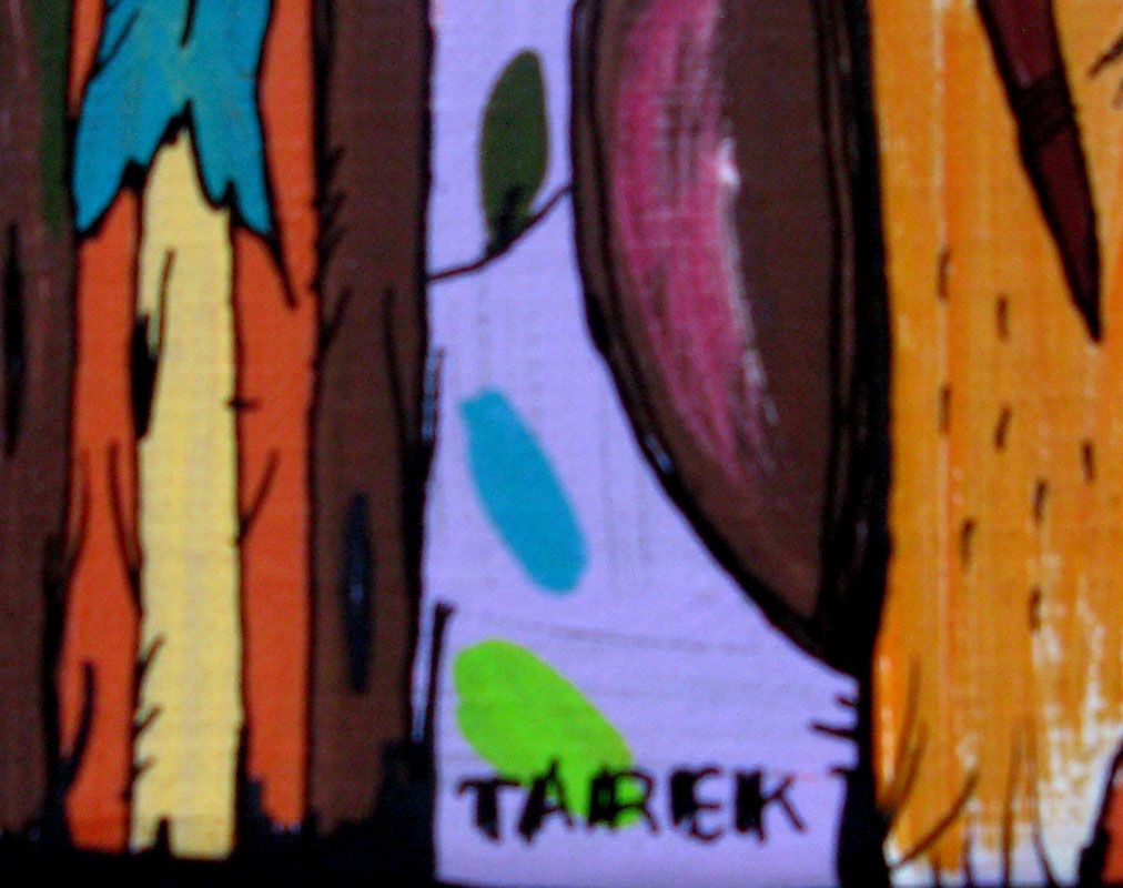 Tableau de TAREK a pour titre Totem Violet style street art dim : TAREKprix:350
