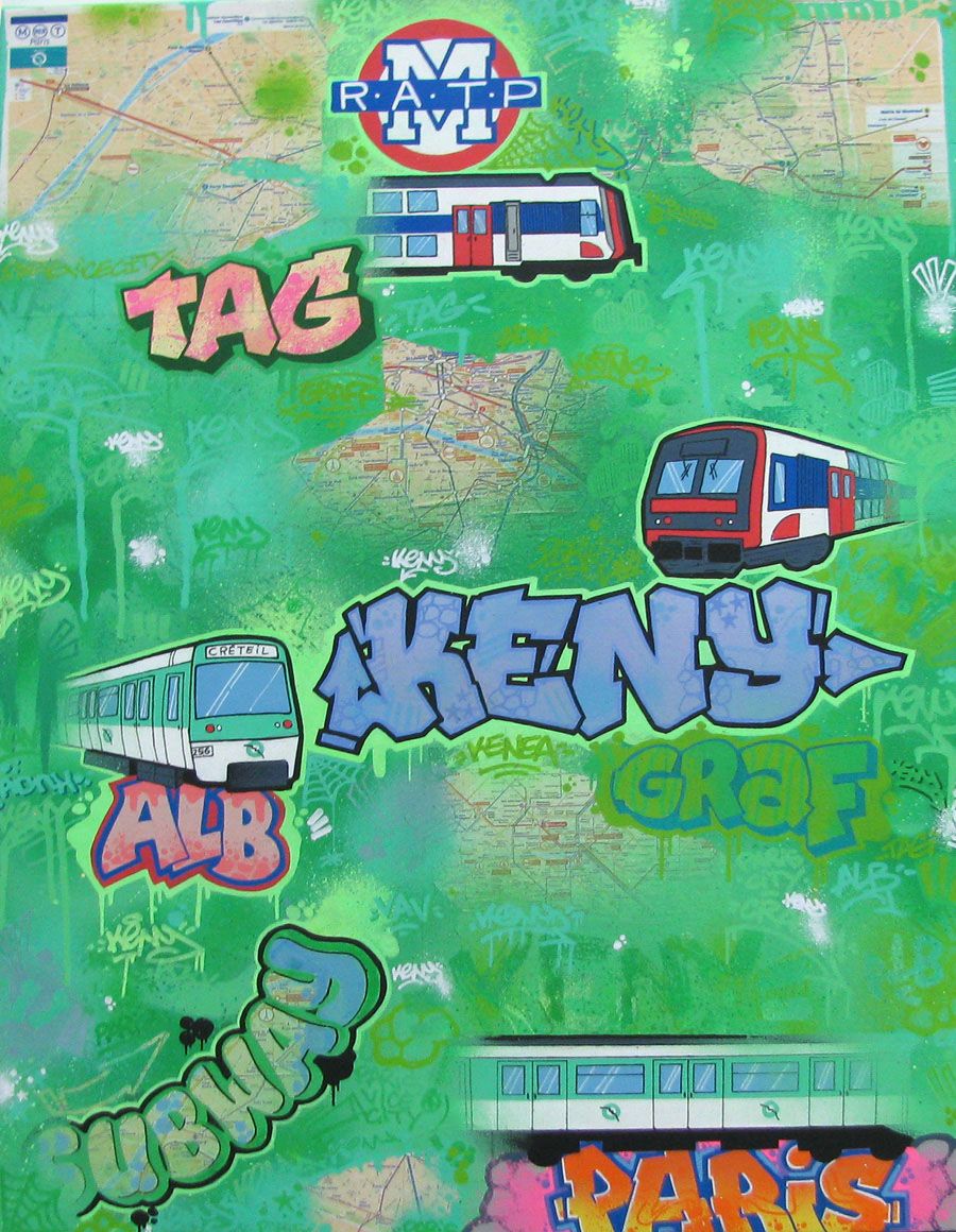 Tableau de KENY a pour titre RATP PARIS style street art, graphique dim : KENYprix:450