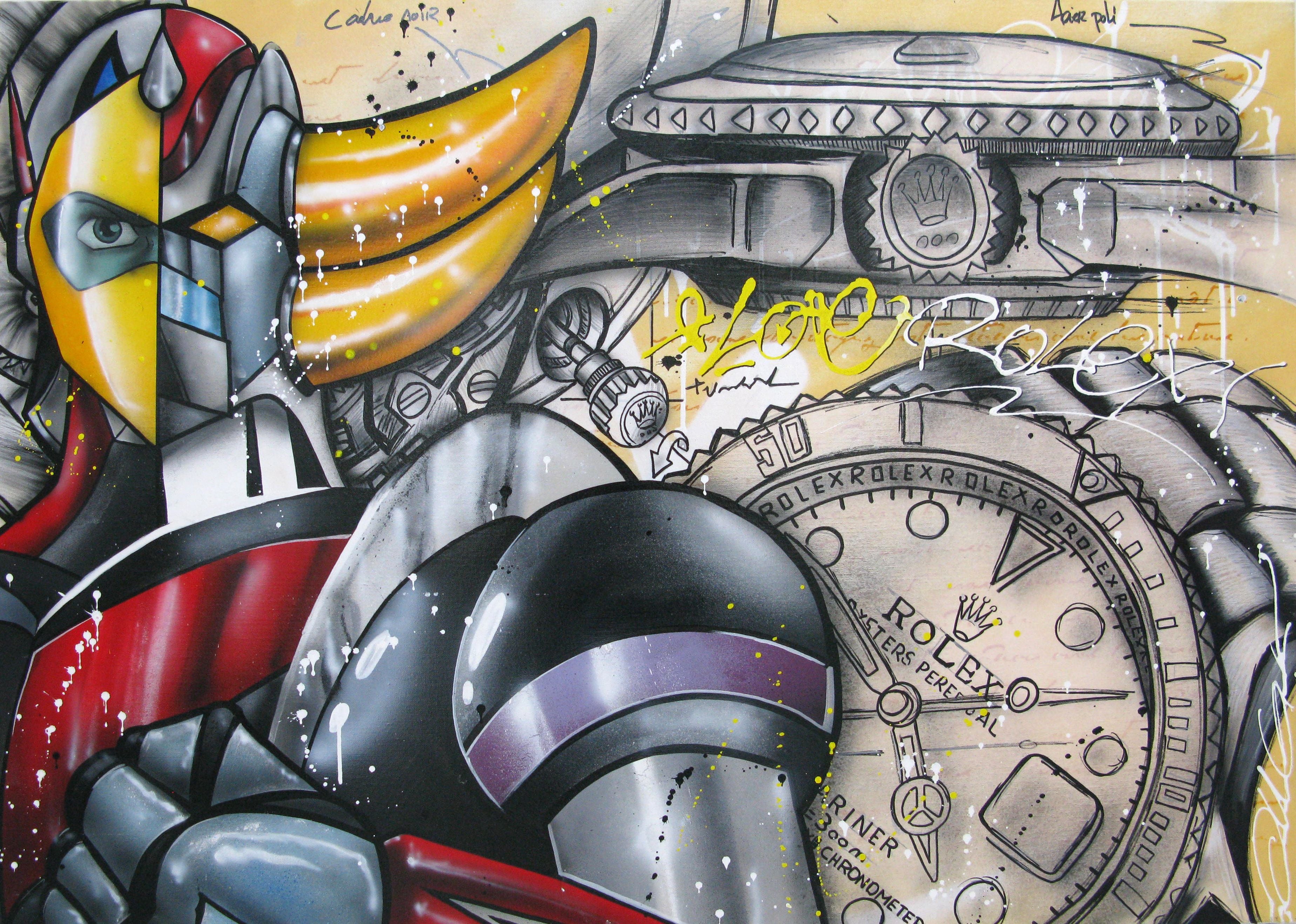 Tableau de JUG a pour titre Goldorex style street pop art dim : JUGprix:900