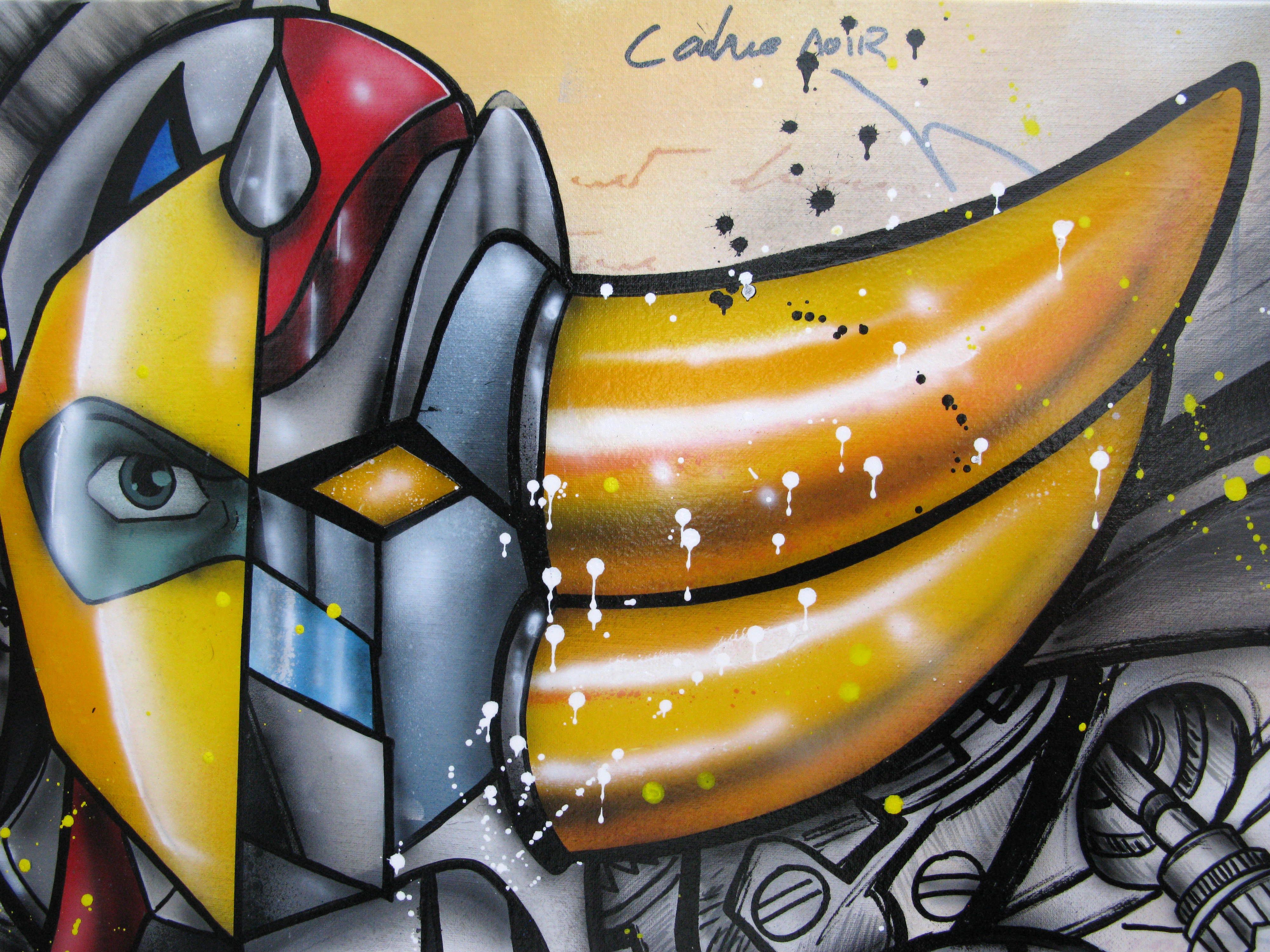 Tableau de JUG a pour titre Goldorex style street pop art dim : JUGprix:900