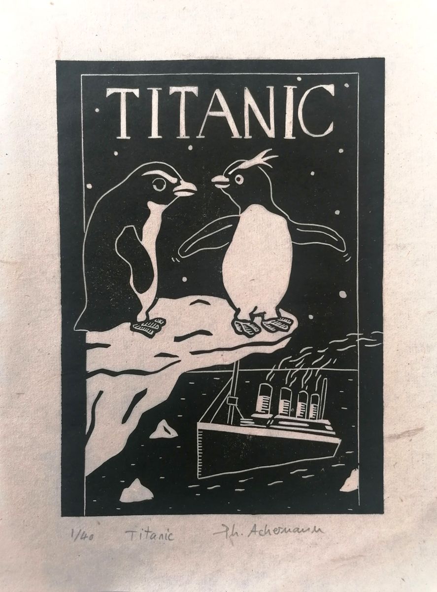 Editions d'art de PHILIPPE ACHERMANN a pour titre TITANIC style figuratif dim : PHILIPPE ACHERMANNprix:40