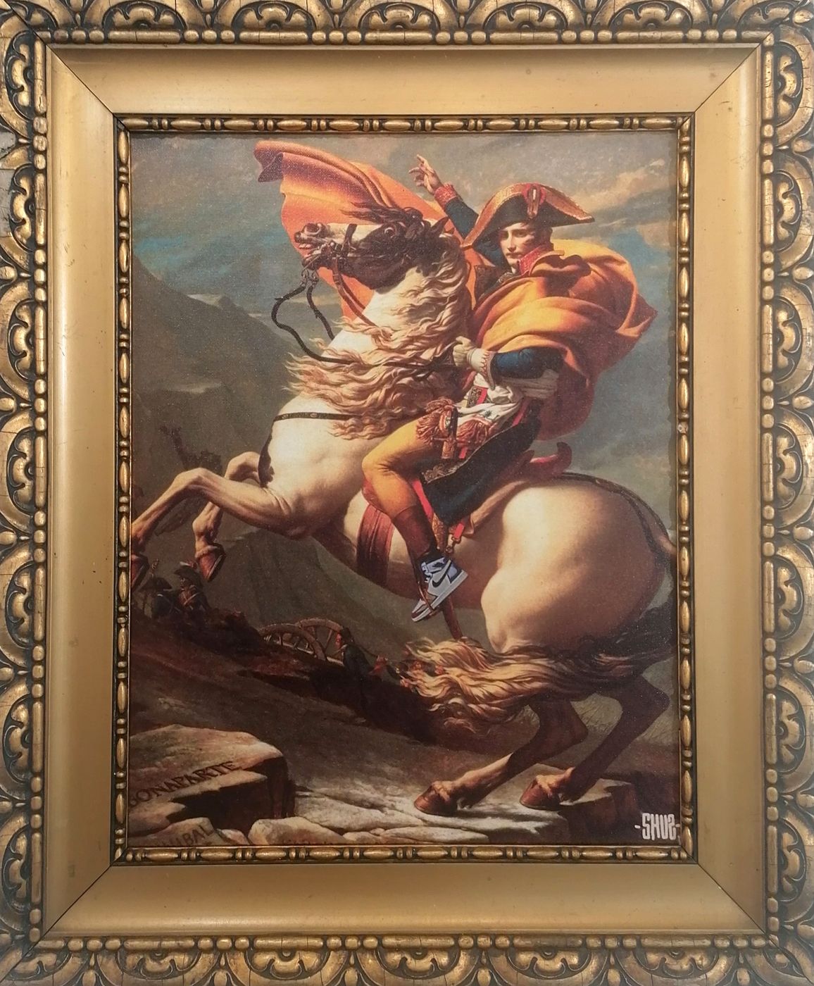 Tableau de SHUZ a pour titre NIKE EMPIRE TABLEAU style figuratif dim : SHUZprix:500