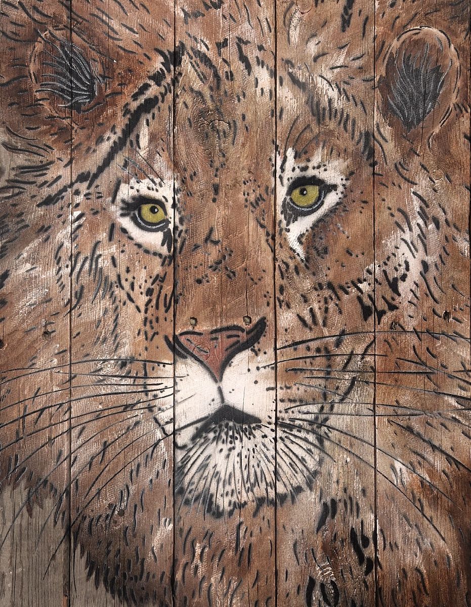 Tableau de MOSKO a pour titre Buste Lion style street art dim : MOSKOprix:2500