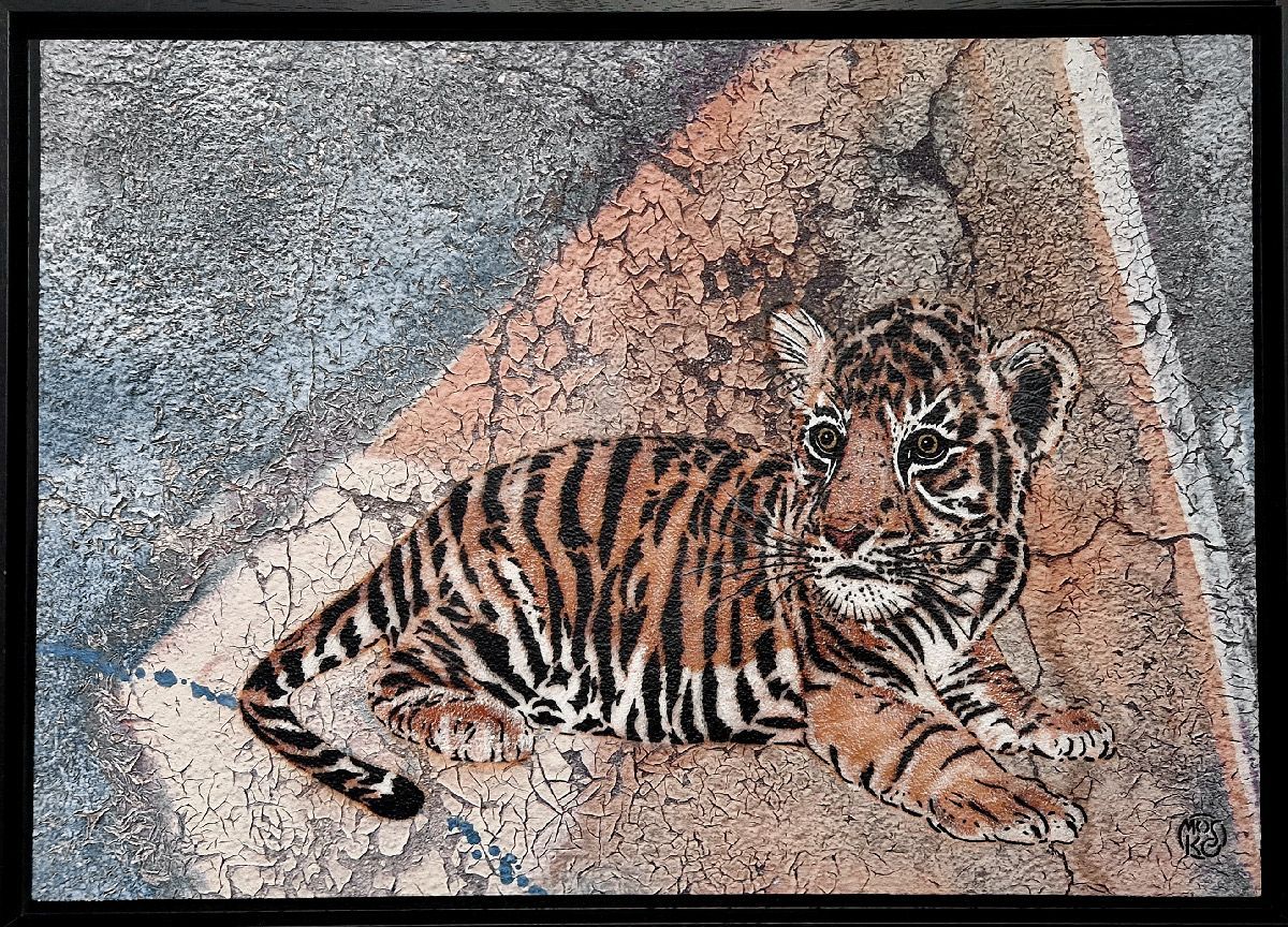 Tableau de MOSKO a pour titre Bébé tigre style street art dim : MOSKOprix:1500