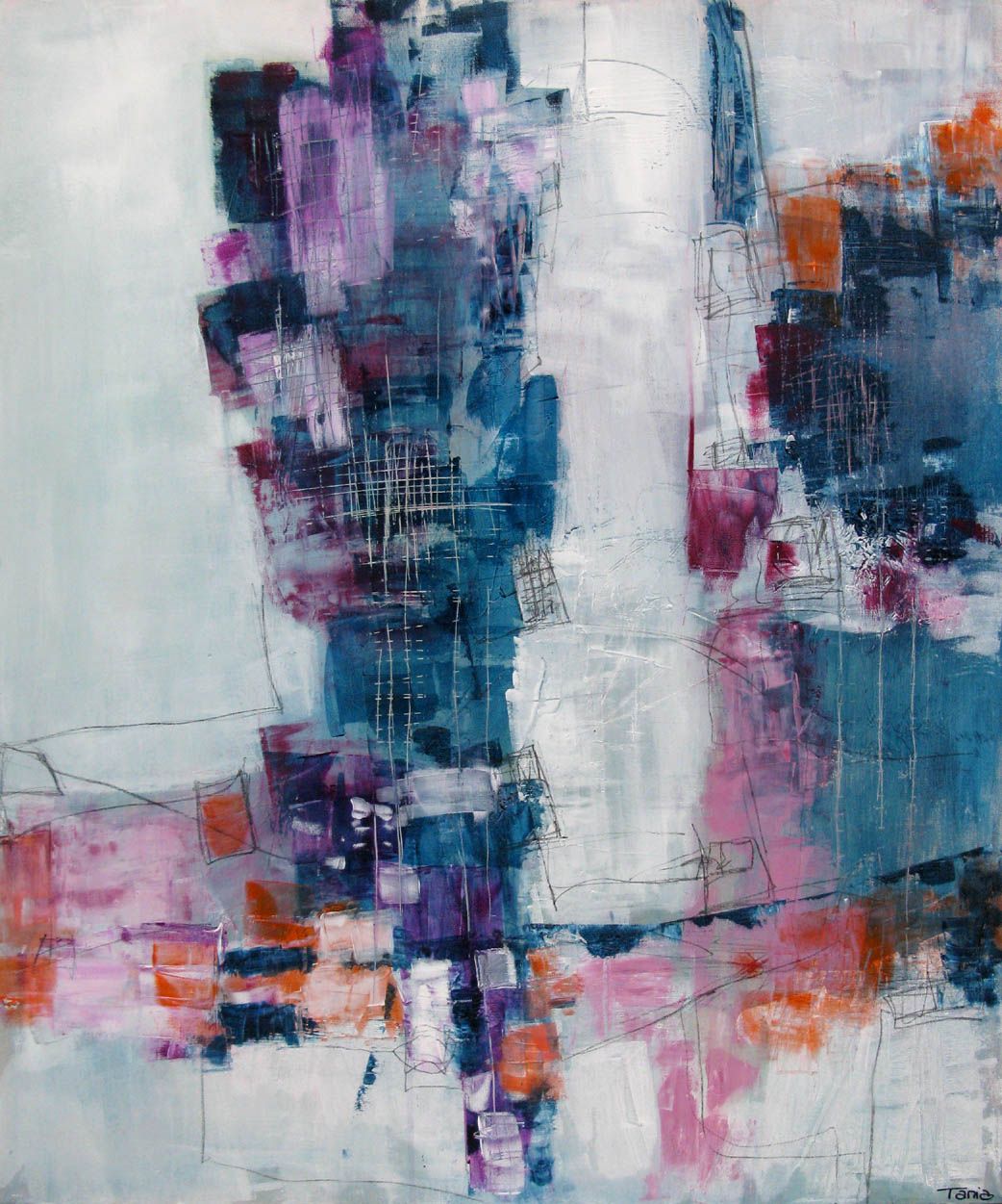 Tableau de TANIA CARRARA a pour titre BLEU ET VIOLET style abstrait dim : TANIA CARRARAprix:850
