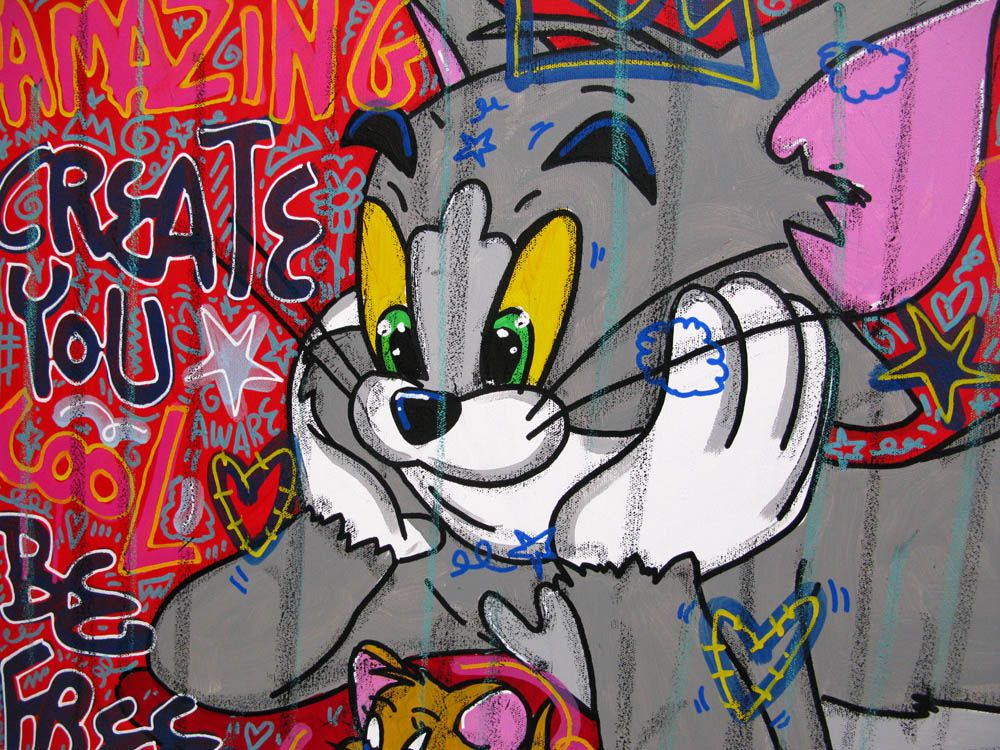 Tableau de RICO SAB a pour titre Think positive style street pop art, street art dim : RICO SABprix:500