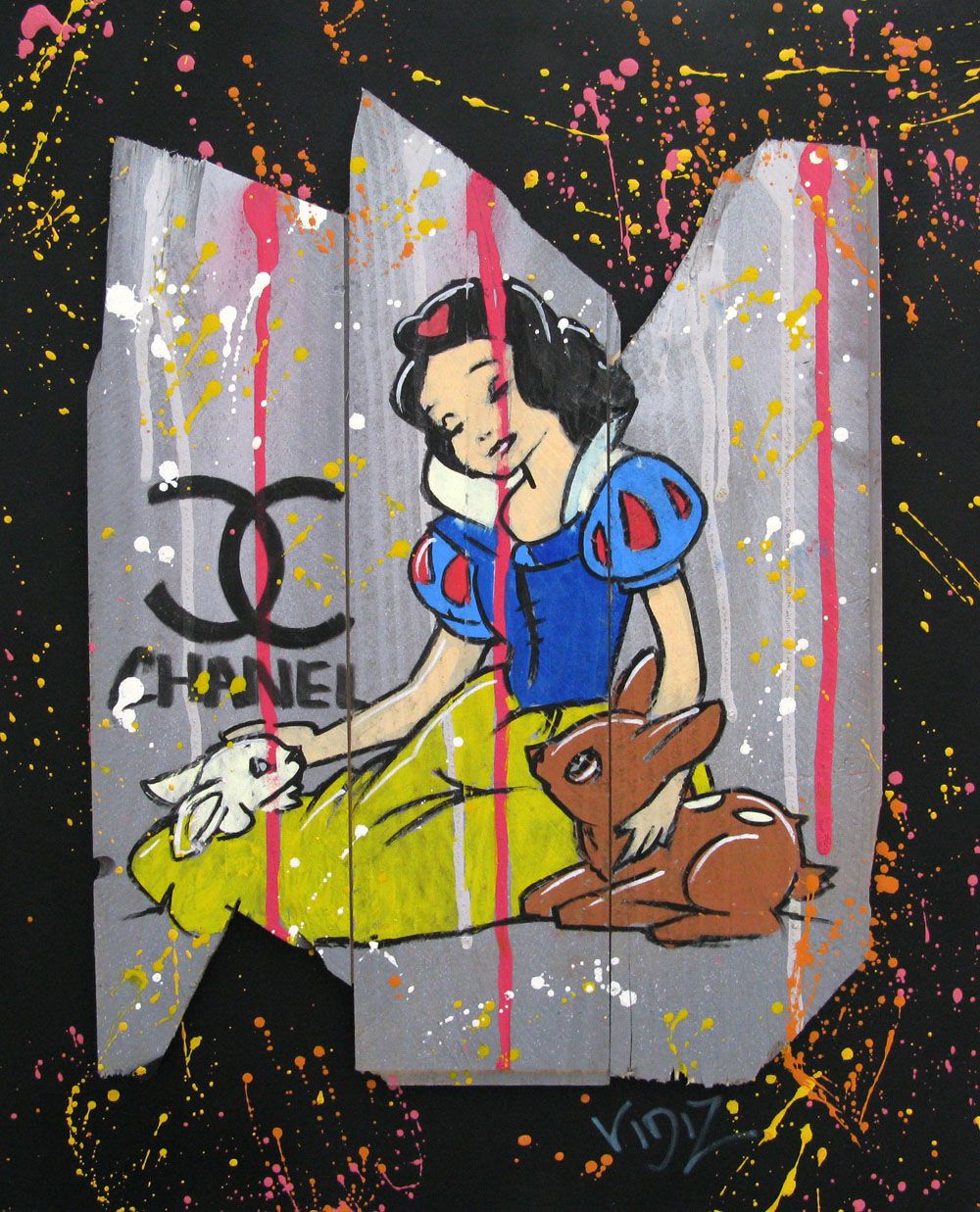 Tableau de VIDIZ a pour titre LOVE DONALDLOVE BLANCHE style street pop art dim : VIDIZprix:200