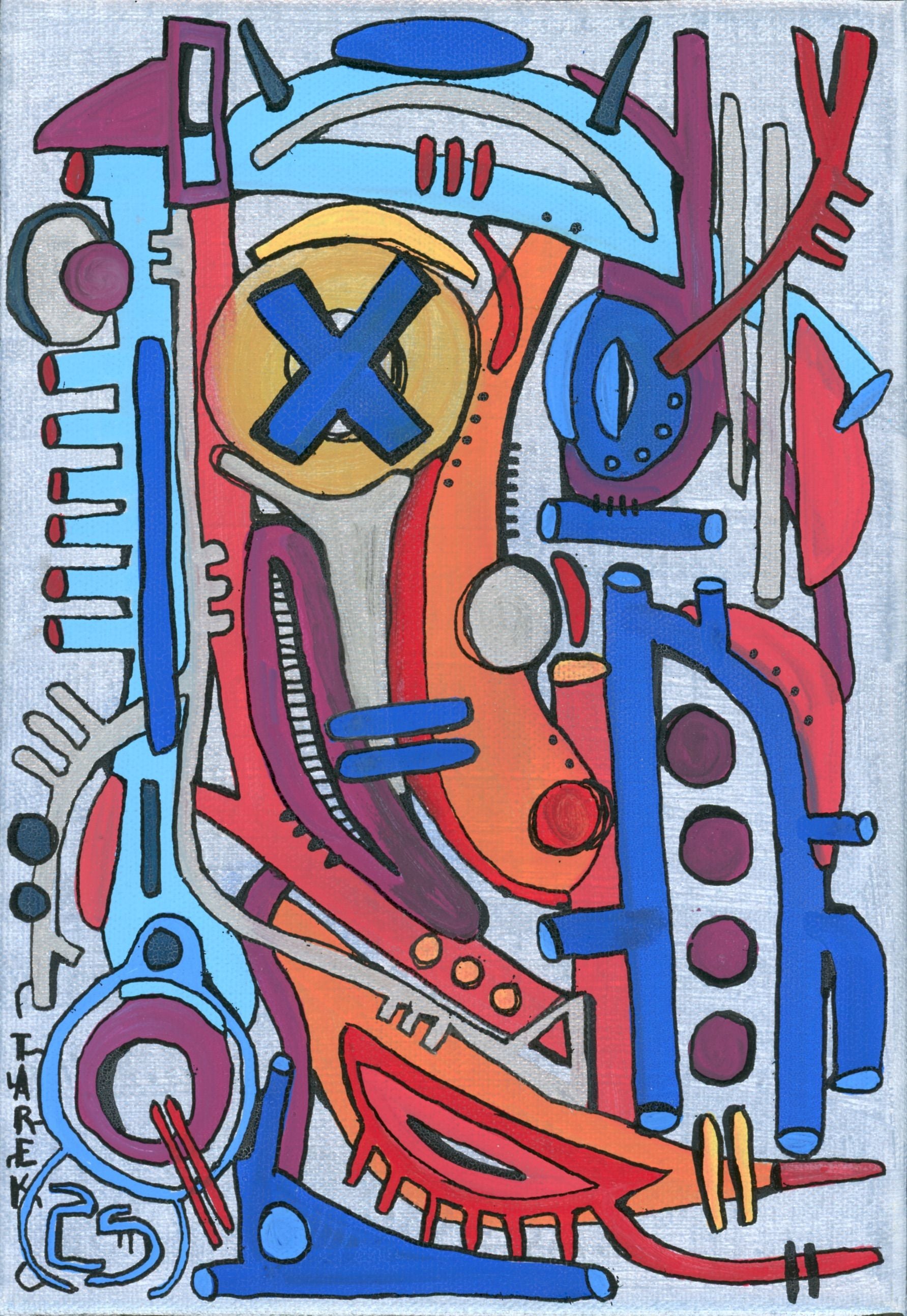 Tableau de TAREK a pour titre Masque Géométrique style street pop art, graphique dim : TAREKprix:220