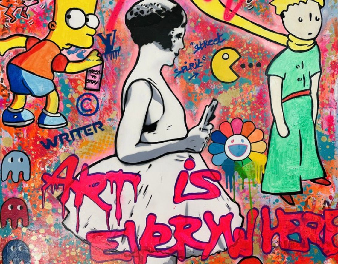 Tableau de SARA CHELOU a pour titre Art is everywhere style street pop art, street art dim : SARA CHELOUprix:1300