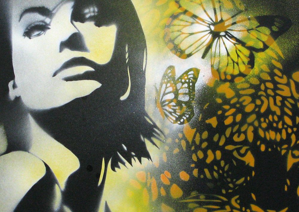 Tableau de KARO TRASS a pour titre Clémence et son chat style street pop art, street art dim : KARO TRASSprix:170