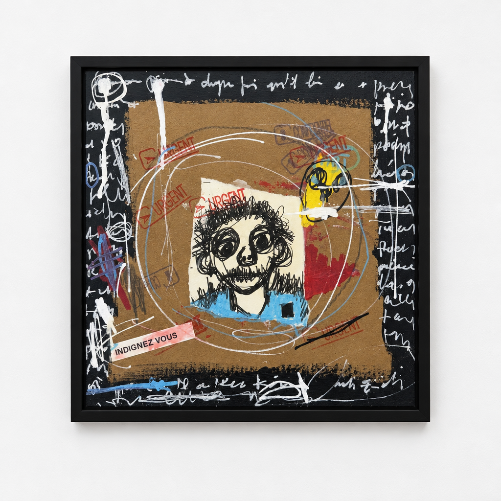 Dessin Indignez-vous II de LARBI ZAIDI dans un intérieur – 25 × 25 cm