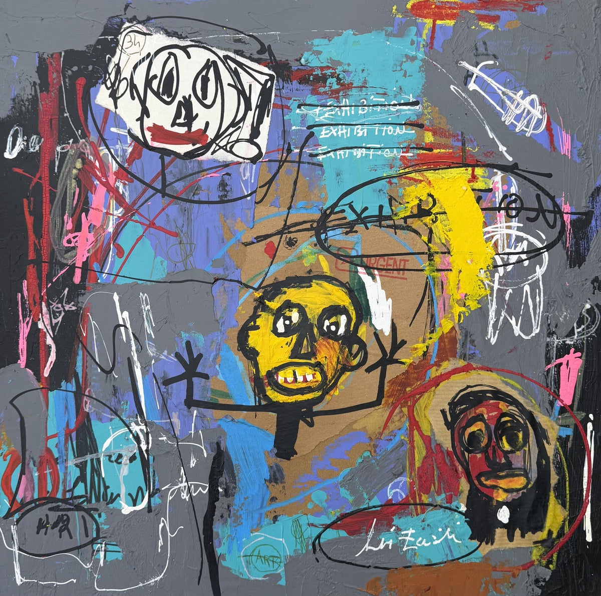Dessin de Larbi Zaidi, Exhibition VIII, acrylique et technique mixte sur carton, 36 x 36 cm