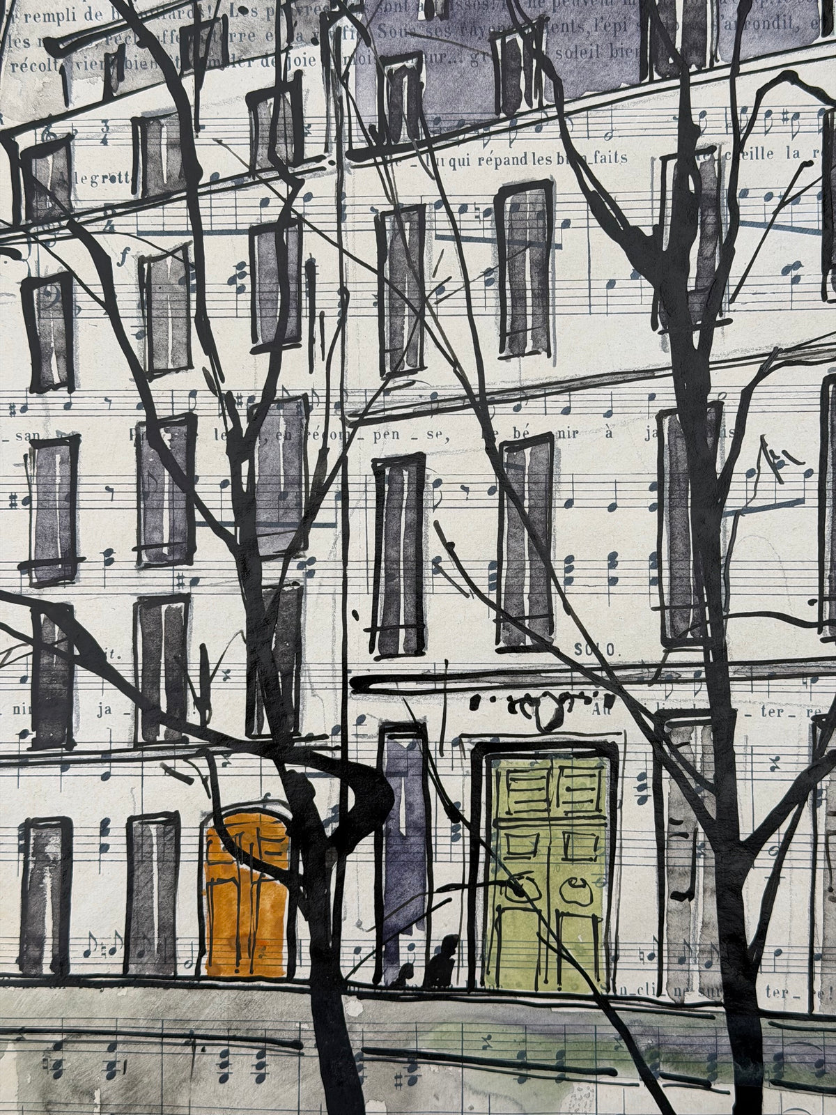 Dessin Les Quais de CYRIL REGUERRE dans un intérieur – 27 × 35 cm