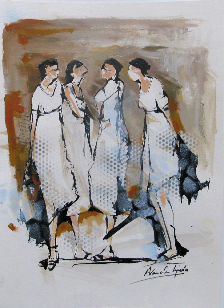 Dessin figuratif petit format blanc Femmes 12 – ARANCHA TEJEDOR – 30 × 40 cm
