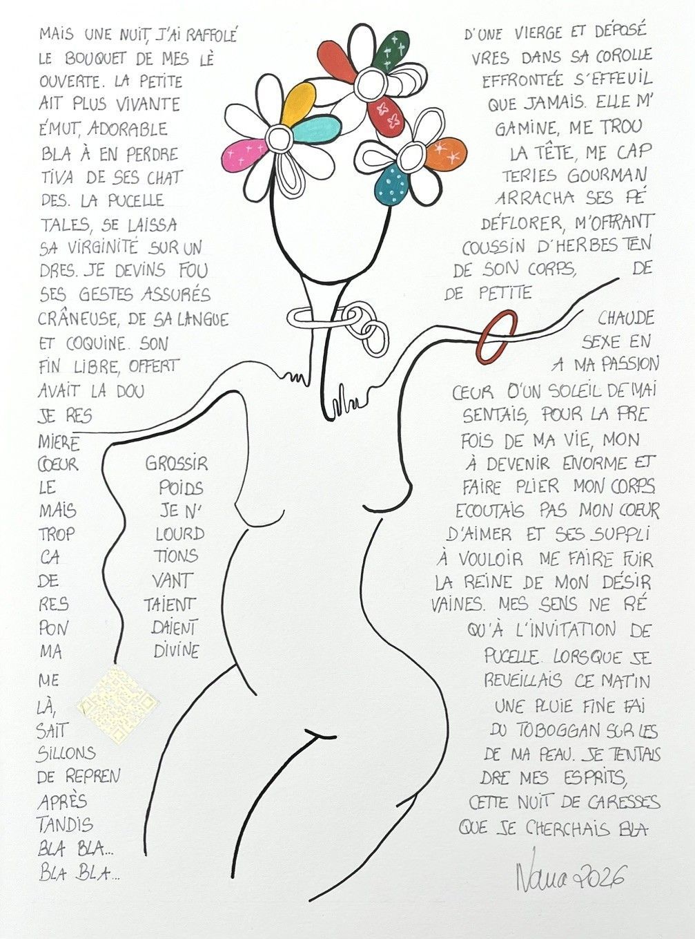 Dessin figuratif petit format blanc et noir les fifilles 14 – NANA – 30 × 40 cm