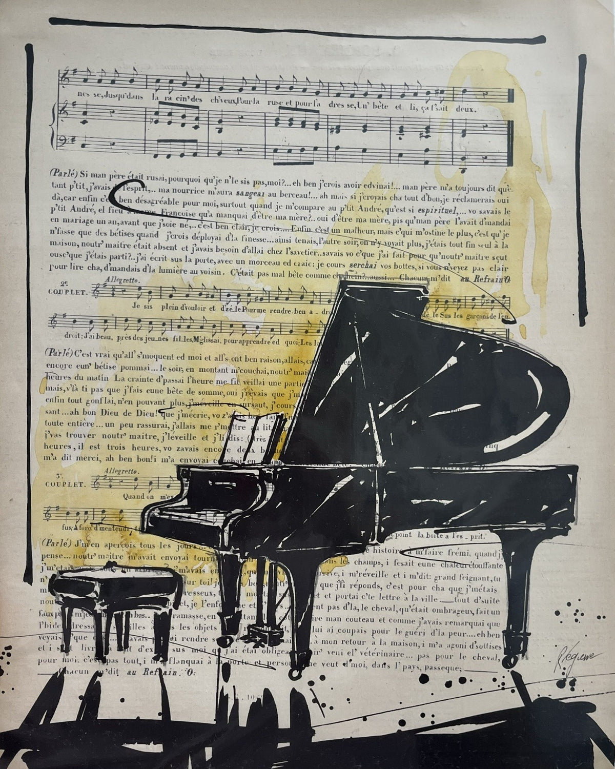 Dessin figuratif petit format Si man père était rusai... – CYRIL REGUERRE – 35 × 27 cm