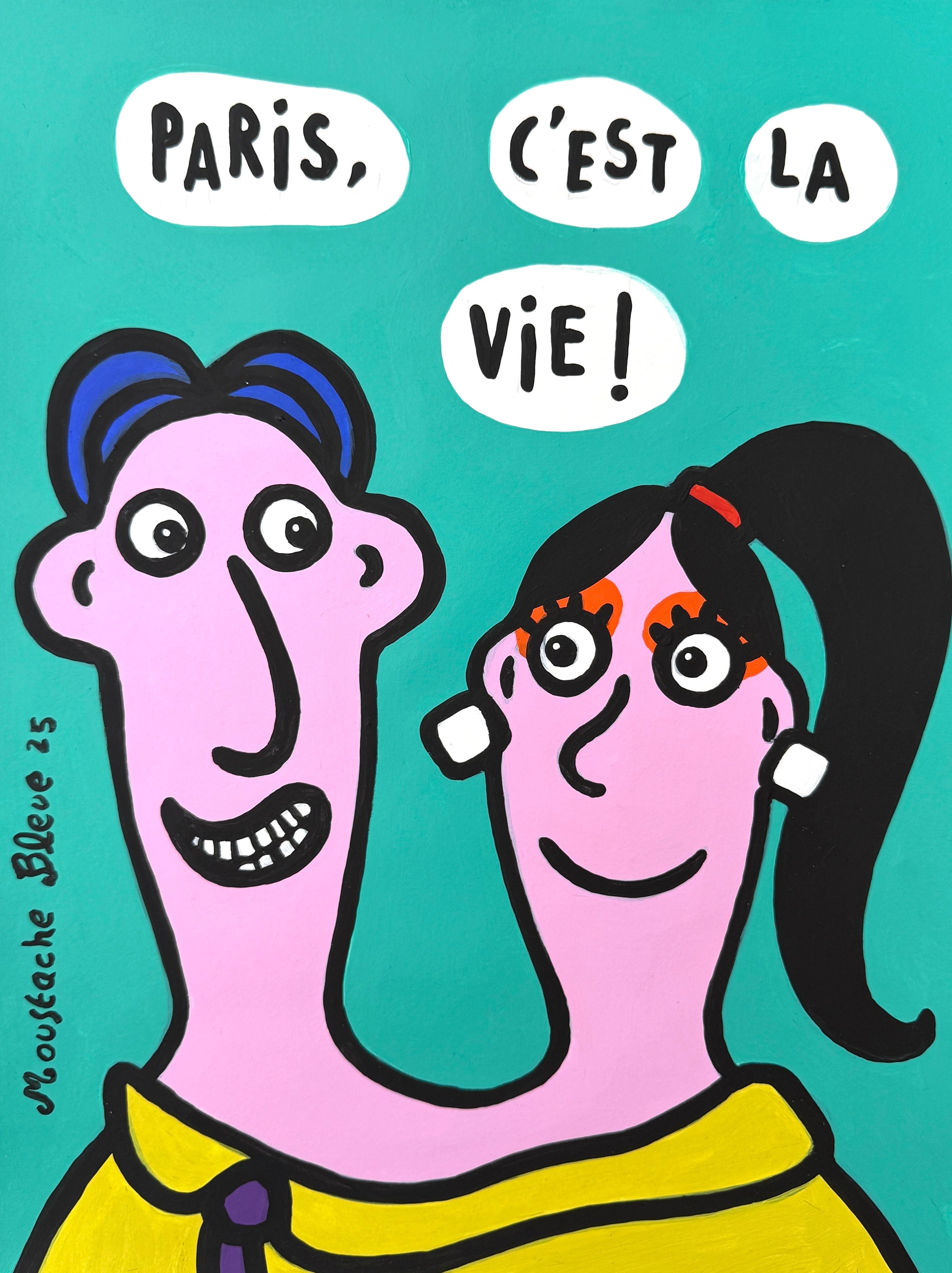 Dessin figuratif petit format Paris, c'est la vie ! – MOUSTACHE BLEUE – 30 × 40 cm