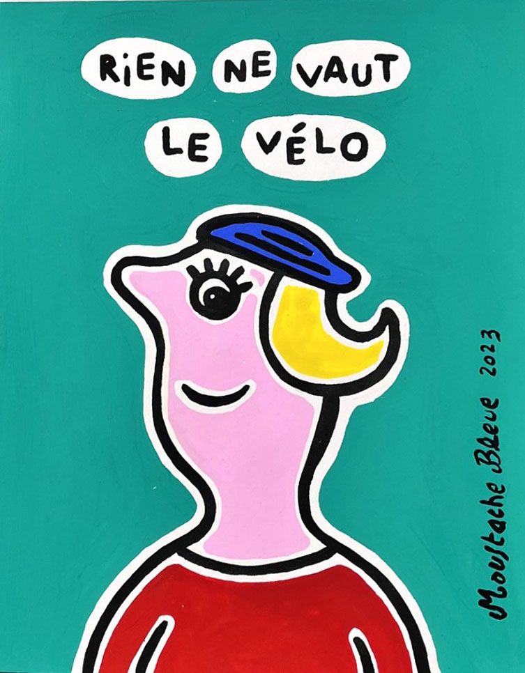Dessin figuratif petit format Rien ne vaut le vélo – MOUSTACHE BLEUE – 16 × 21 cm