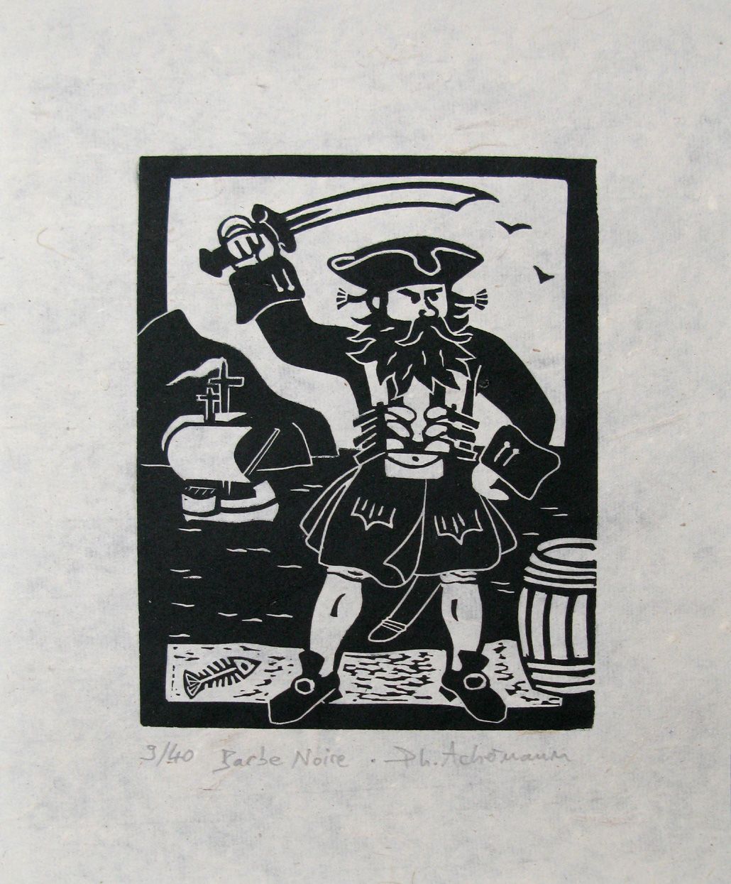 Dessin graphique petit format noir BARBE NOIRE – PHILIPPE ACHERMANN – 18 × 24 cm