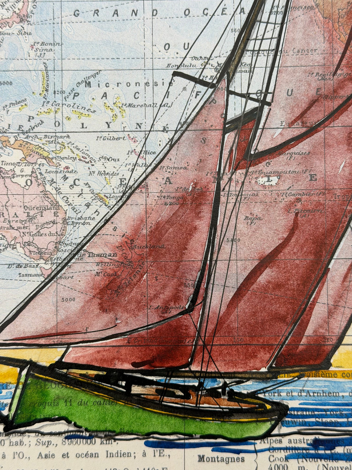 Dessin Océanie de CYRIL REGUERRE dans un intérieur – 20 × 21 cm