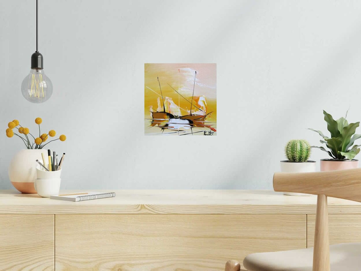 Dessin MARINE ABSTRAITE 6 de F. BOUTET dans un intérieur – 25 × 25 cm
