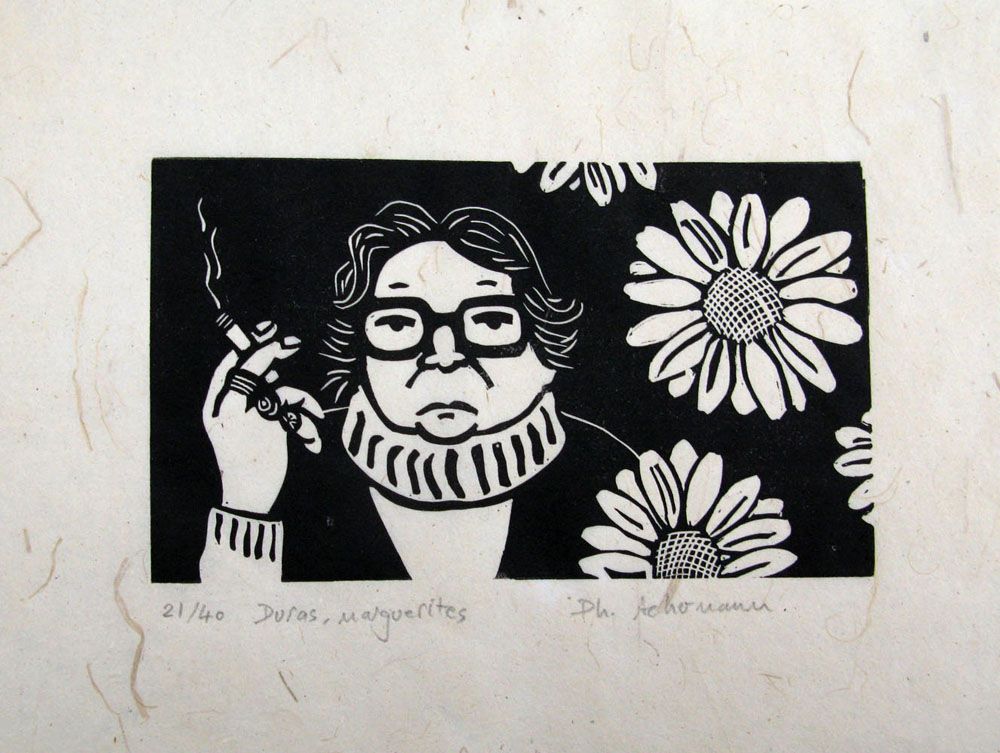 Dessin petit format noir DURAS, MARGUERITE 21/40 – PHILIPPE ACHERMANN – 24 × 18 cm