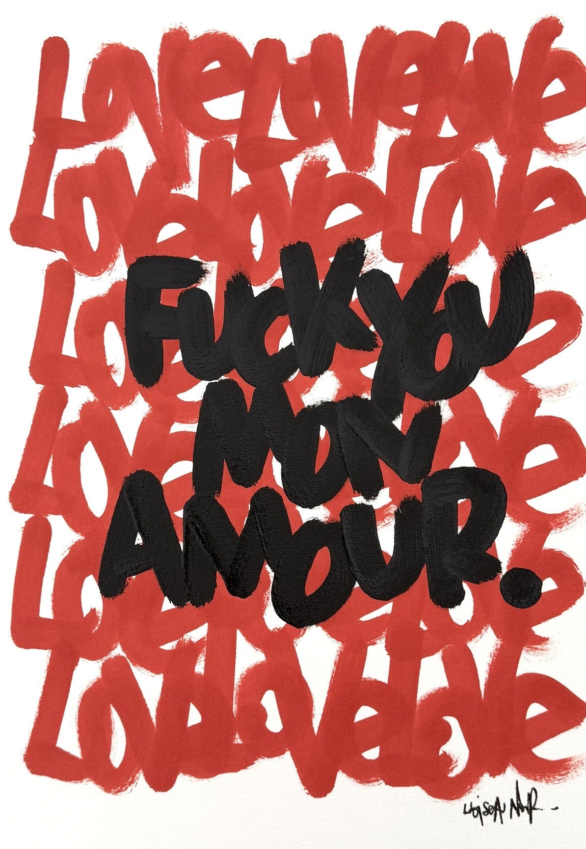 Dessin à l'encre acrylique sur papier Arches, rouge et noir, petit format, de L'Oiseau Noir