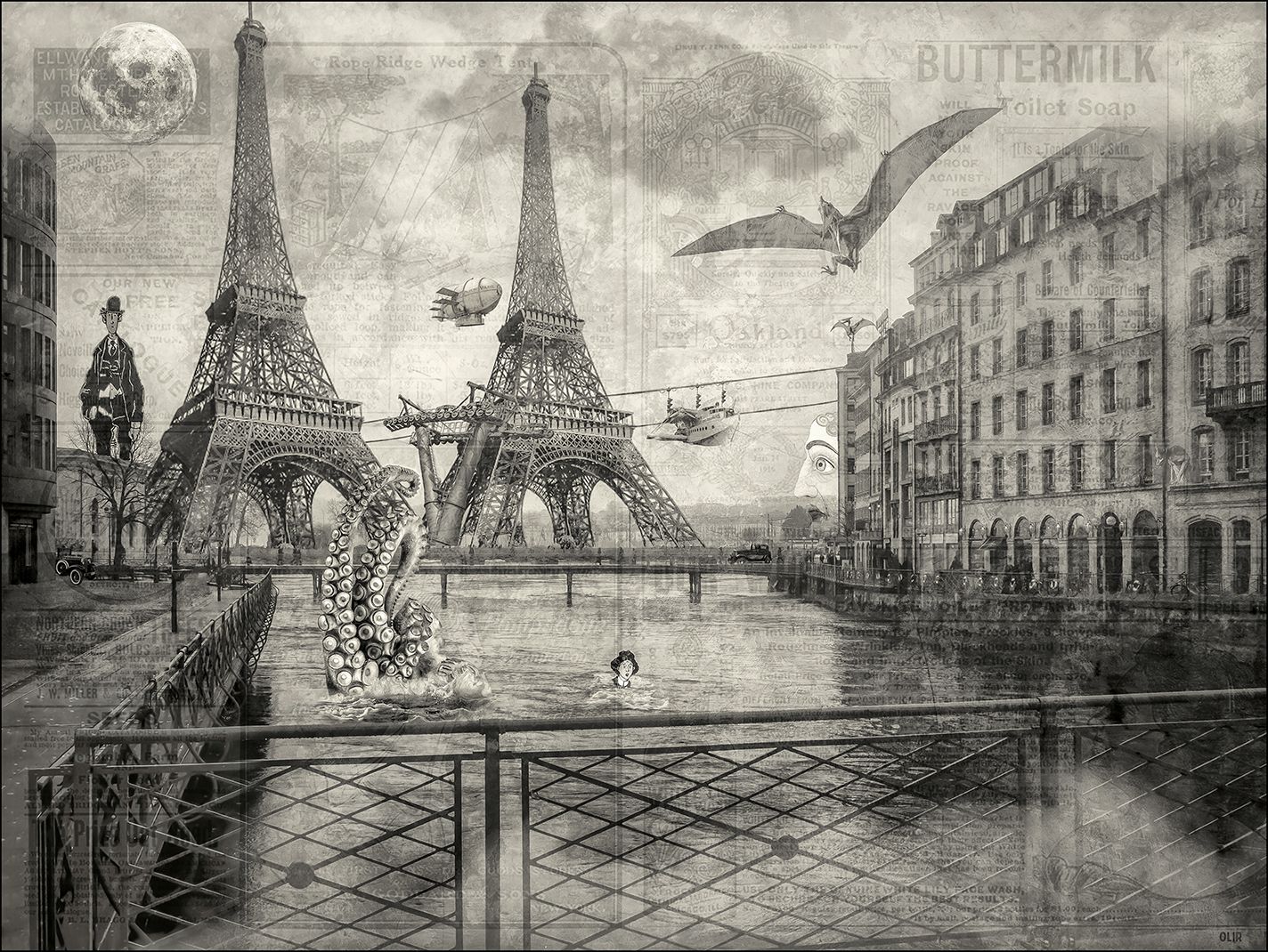 Digigraphie figuratif petit format Brindavoine au secours d'Adèle – OliR – 40 × 30 cm
