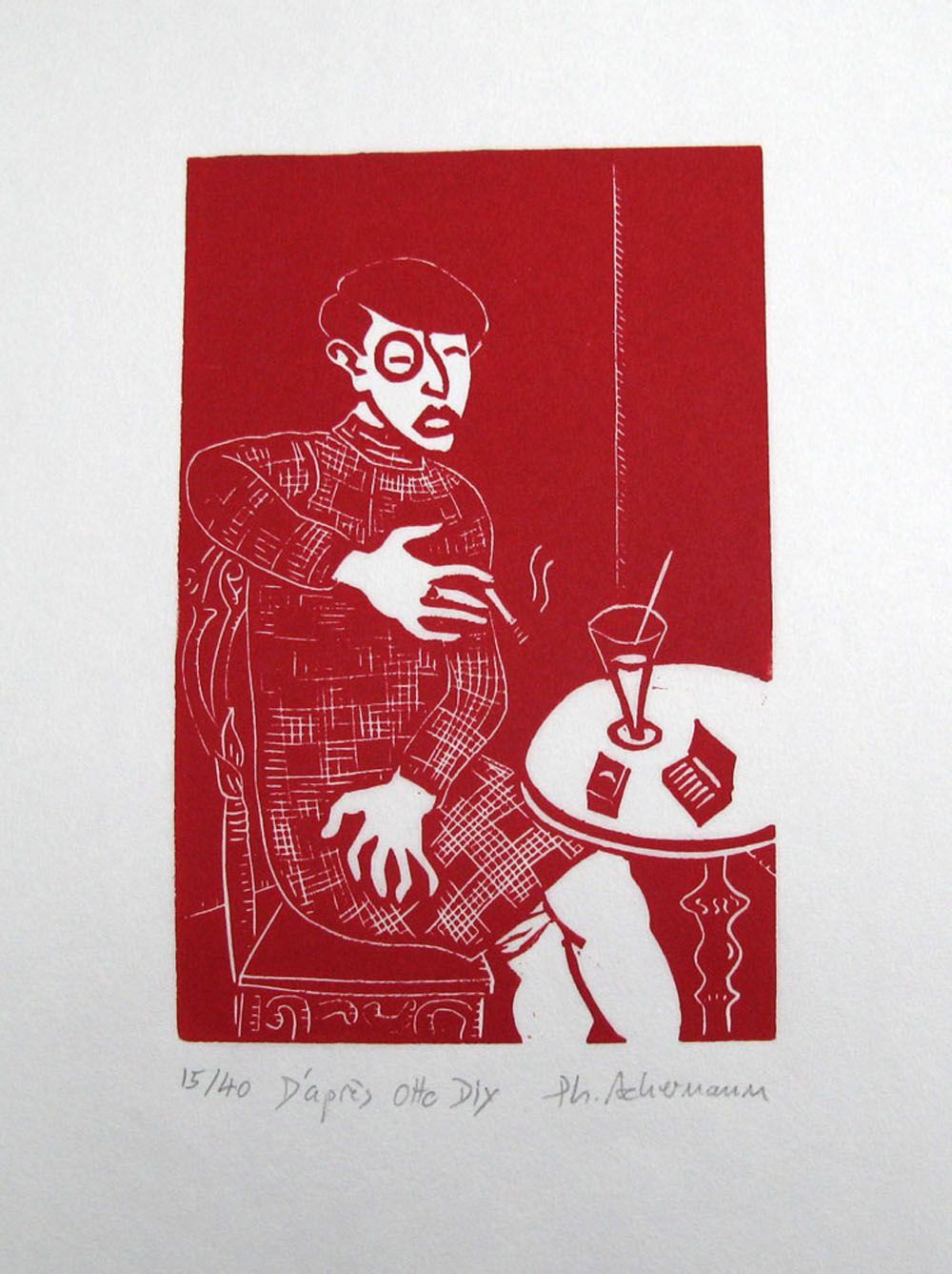 edition d art linogravure rouge petit format D'après Otto Dix de Philippe Achermann