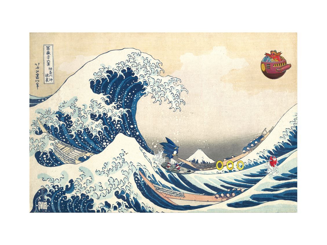 Estampe figuratif petit format blanc La vague Sonikku – SHUZ – 30 × 40 cm