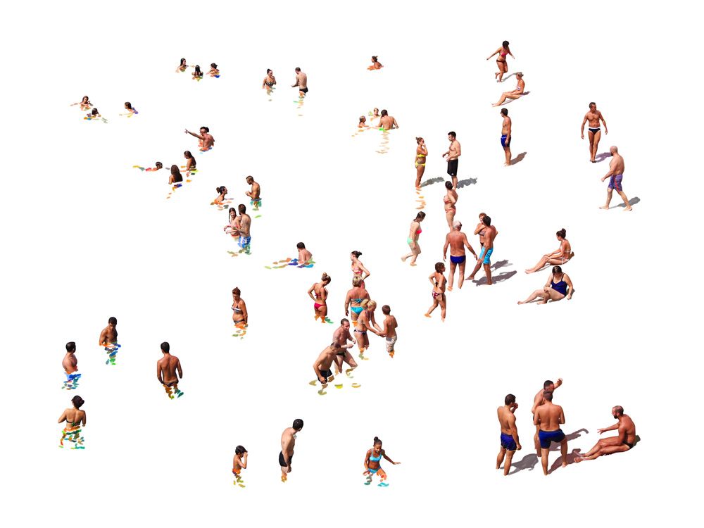 Estampe figuratif petit format bleu LA PLAGE DE CINQ TERRE (FOND BLANC) – GILLES INVERNIZZI – 30 × 40 cm