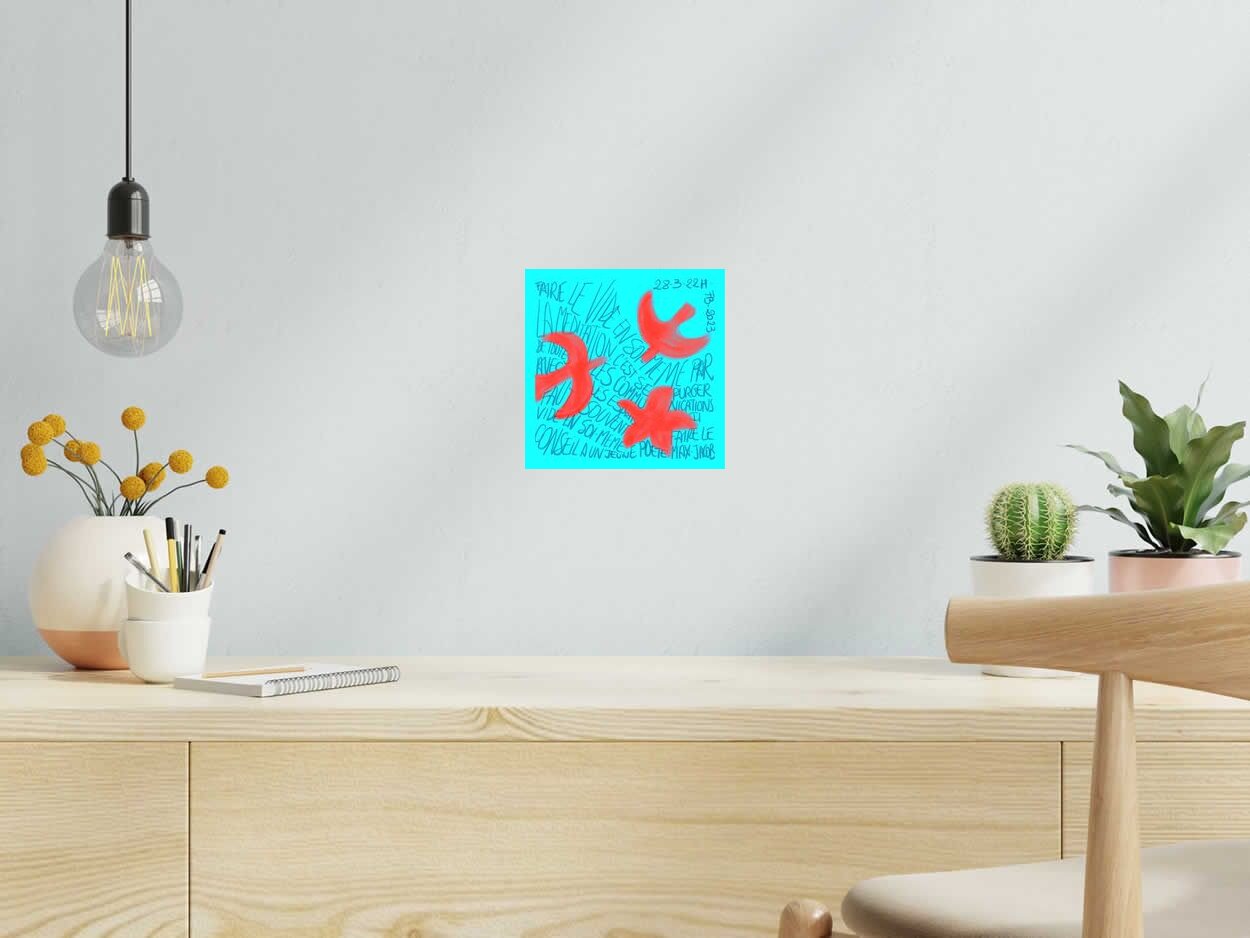 Estampe Les oiseaux bleu de FREDERIQUE BERTIN dans un intérieur – 20 × 20 cm