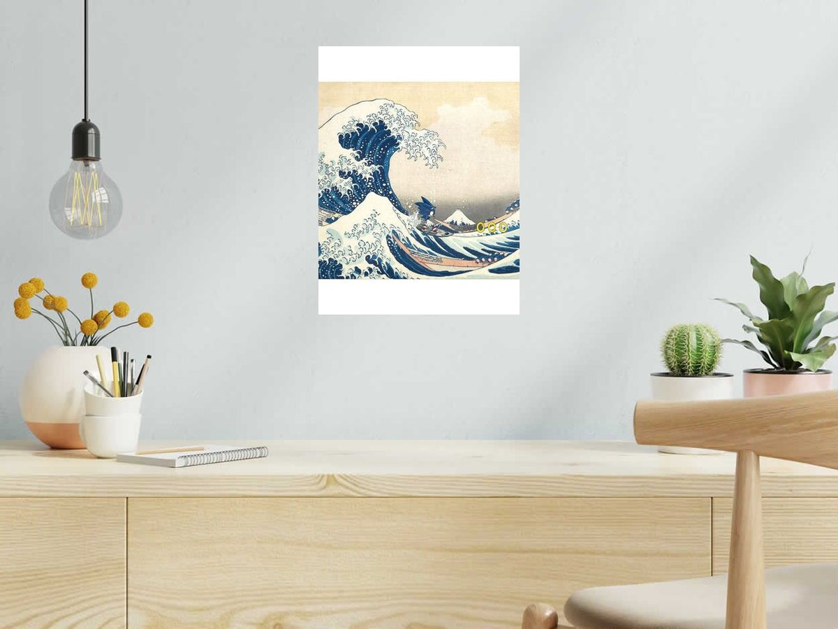 Estampe La vague Sonikku de SHUZ dans un intérieur – 30 × 40 cm