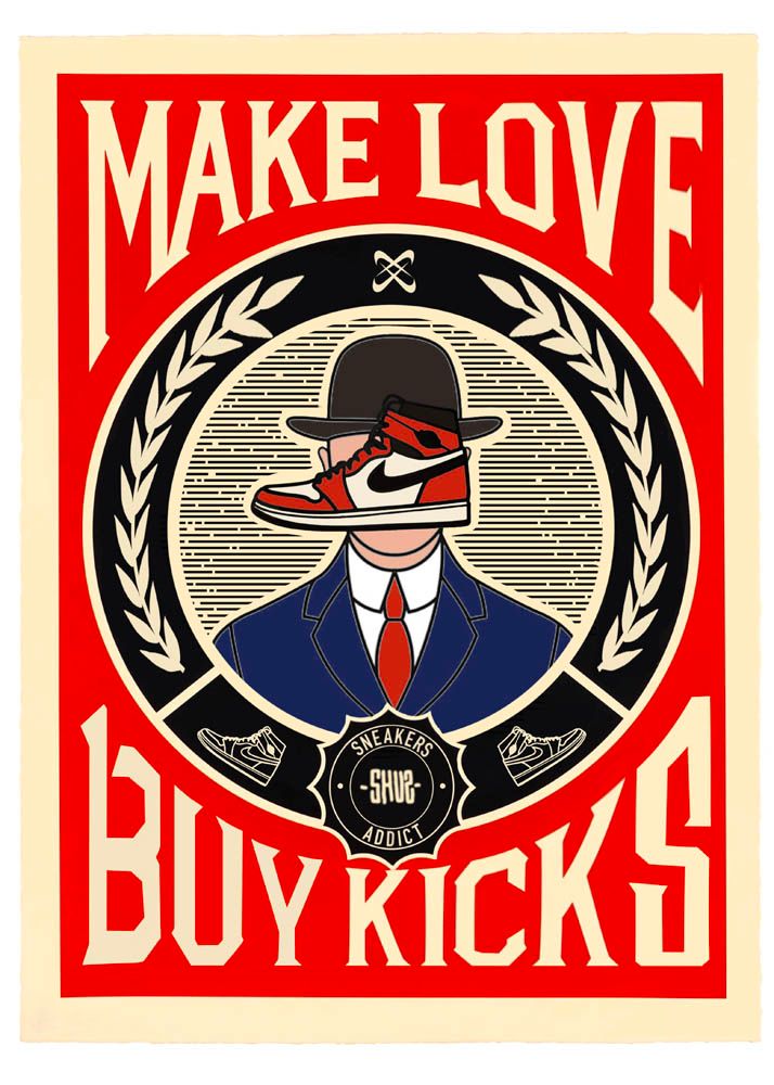 Estampe figuratif petit format Make Love Buy Kicks – SHUZ – 30 × 40 cm