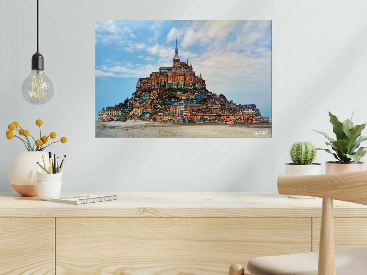 Estampe LES PECHEURS DU MON SAINT MICHEL de BLACH dans un intérieur – 40 × 60 cm