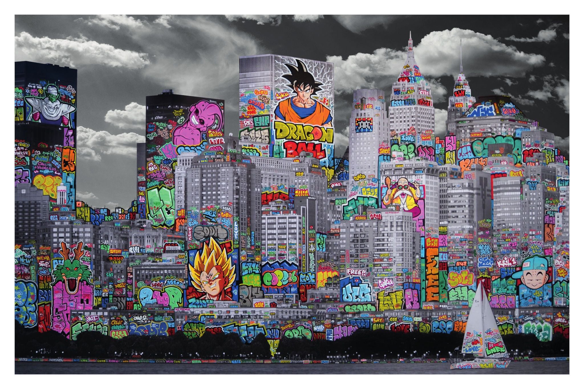 Estampe street art moyen format blanc et noir VIC New York DBZ – BLACH – 40 × 60 cm