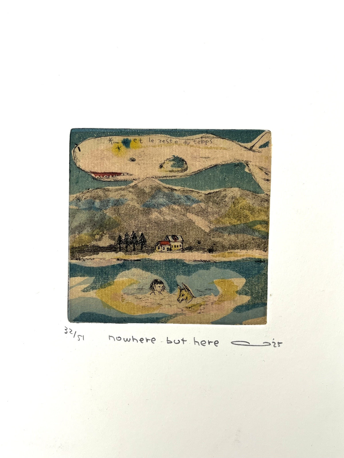 Gravure baleine petit format ocre nowhere but here – ATSUKO ISHII – 21 × 15 cm