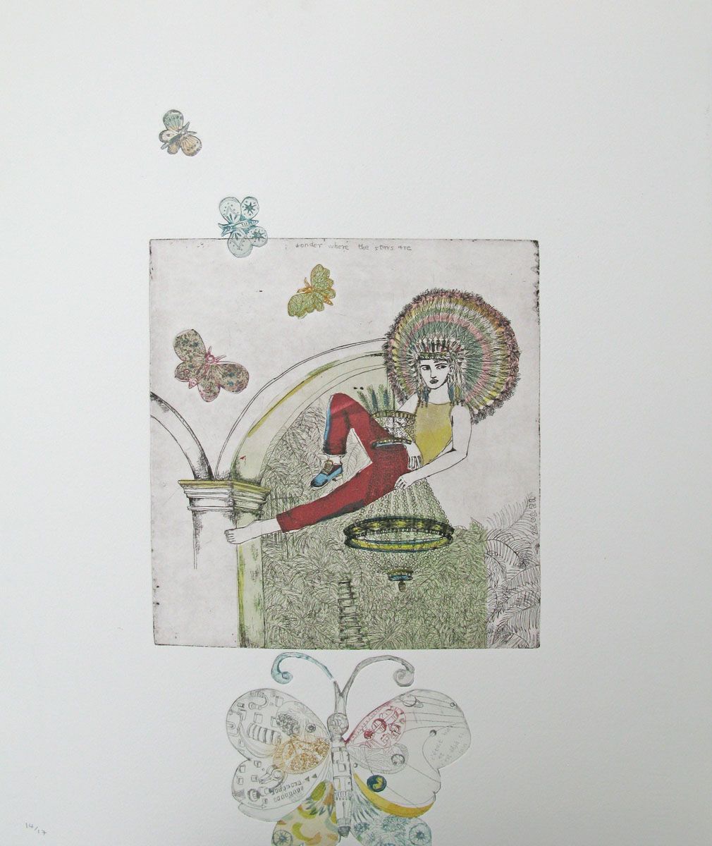Gravure figuratif petit format I WONDER WHERE THE STAR ARE – ATSUKO ISHII – 40 × 50 cm